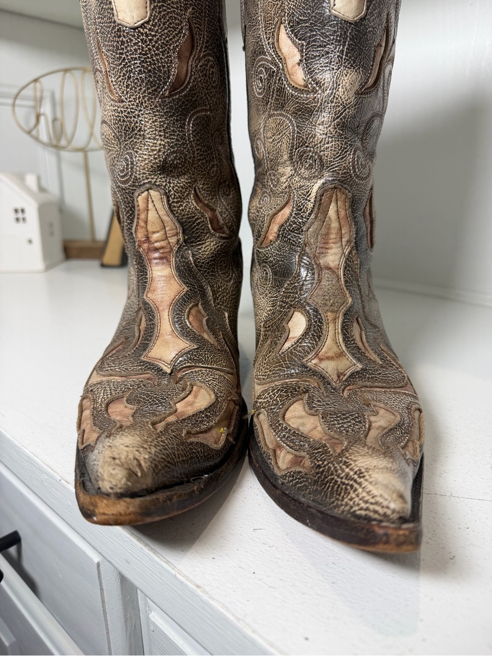 Corral Women 8 Brown Leather Point Toe Cowboy Boots Embroidered Western Distress - Picture 4 of 10